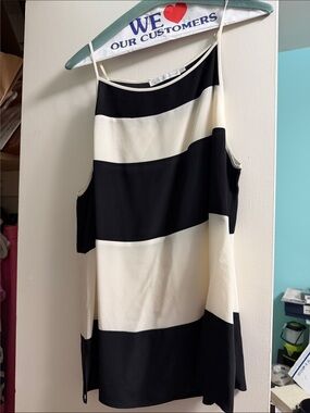 Black and Cream Striped Spaghetti Silk Strap top